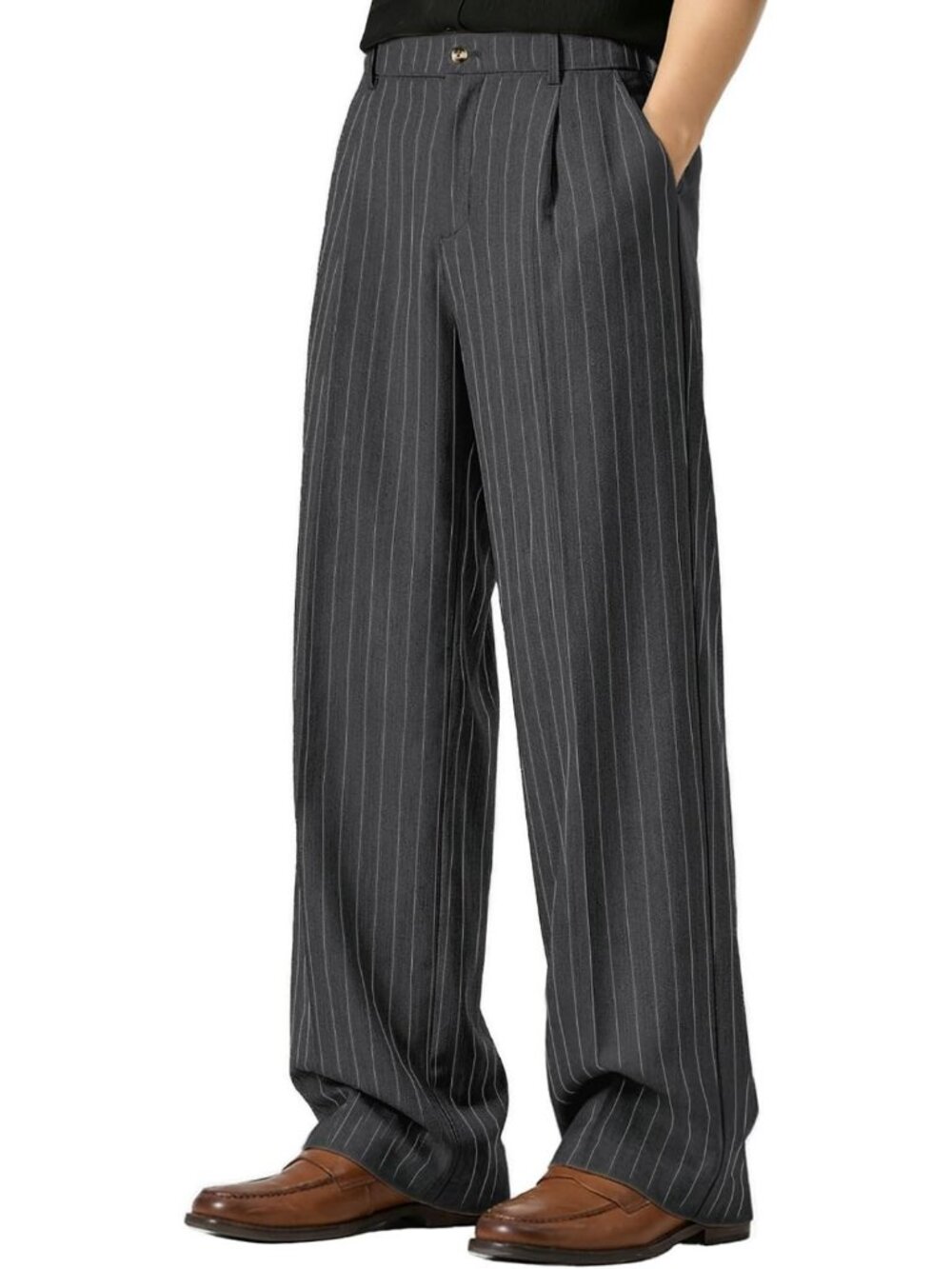 Stylish Men's Pinstripe Wide Leg Baggy Dress Pants | Pleated Loose Fit Trousers